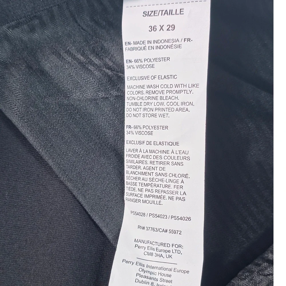 Perry Ellis Portfolio Essentials Dress Pants 36x29 Black Slim Fit Stretch